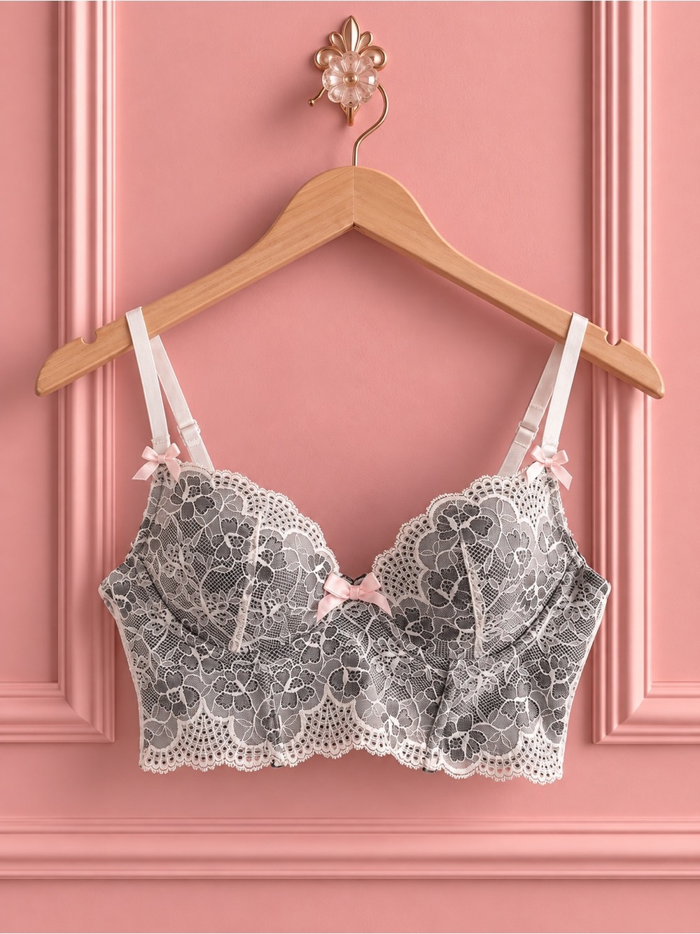 sophie b. Lace Longline Bralette with Pink Bow Size 34A